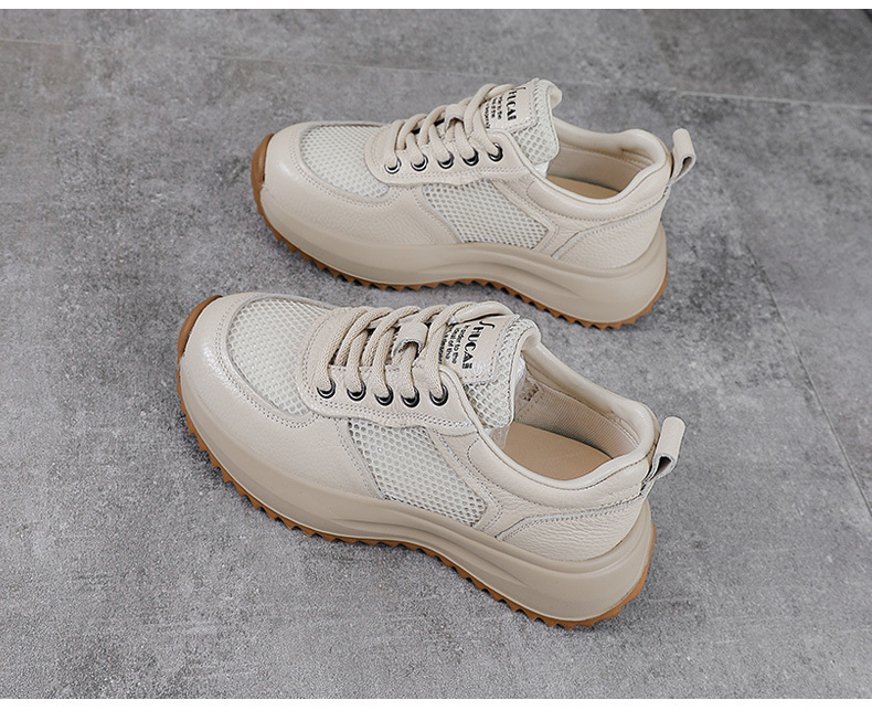 Giày sneaker nữ chunky đế dày da bò lỗ thoáng khí — màu trắng chi tiết 15