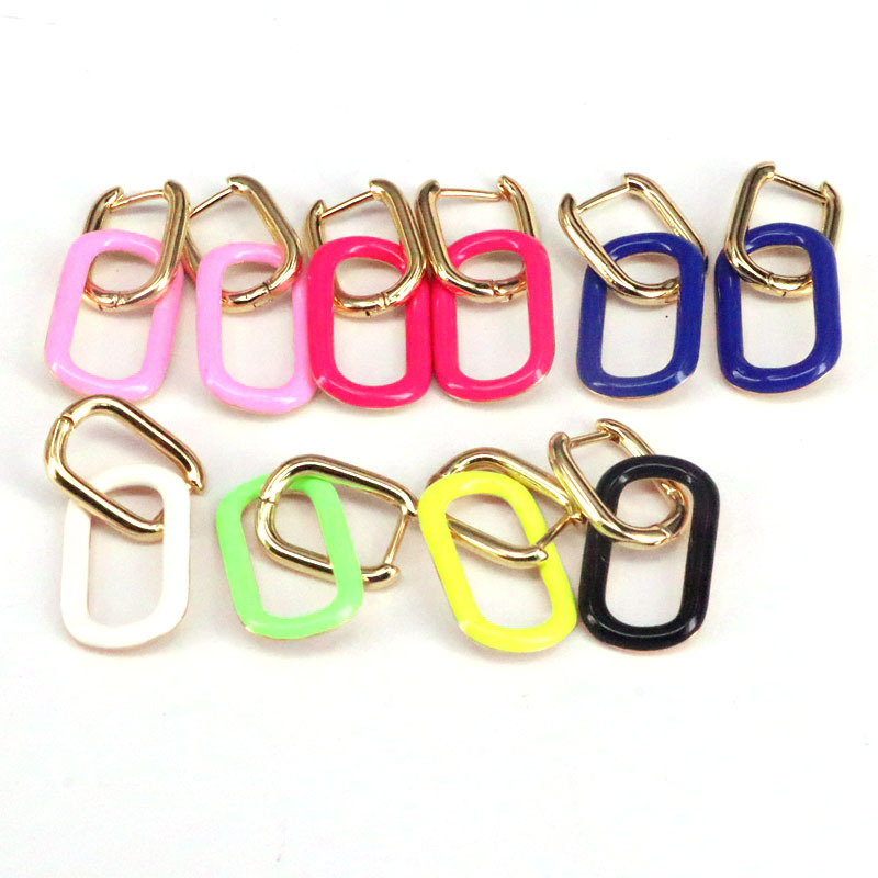Wholesale Oval Earrings Color Dripping Copper Gold-plated Fashion Earrings display picture 1