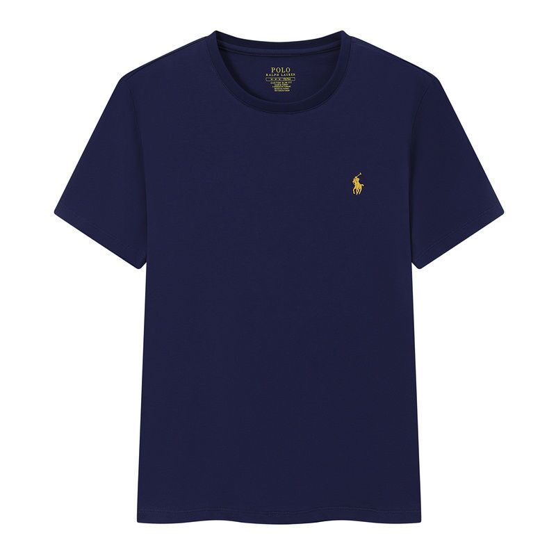 Summer cotton T-shirt with a round collar