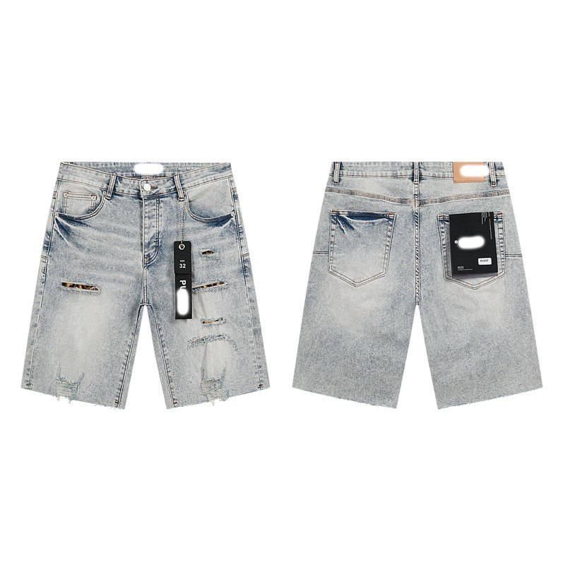 Marca de moda transfronteriza JB purple verano rectas vaqueros lavados de agua para hacer viejos agujeros vaqueros de hombre pantalones cortos de caño purple