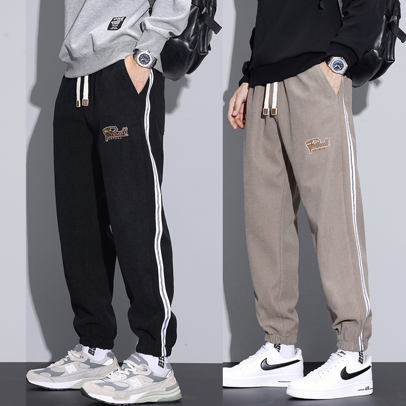 Loose Casual Pants with Loose Loose Waist Men's Sweat Pants Straight Trendy Brand Side Weaved Edge Letter Embroidered Pants for Men Loose Casual Pants with Loose Loose Waist Men's Sweat Pants Straight Trendy Brand Side Weaved Edge Letter Embroidered Pants for Men