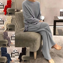 2025秋冬欧美女装亚马逊长袖纯色针织休闲风两件套针织毛衣套装女