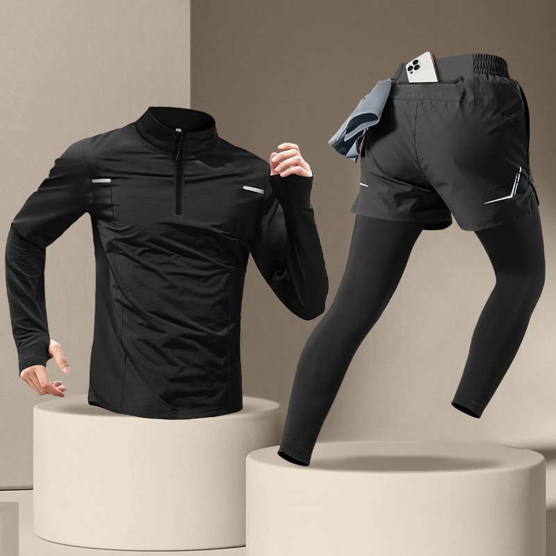 Running suit para hombres, entrenamiento de maratón de otoño y invierno, entrenamiento de entrenamiento de entrenamiento de entrenamiento profesional de la mañana.