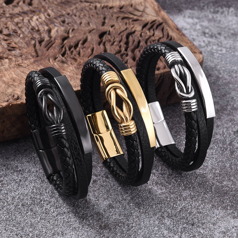 Cross-border e-commerce fashion 8-character creative accessories stainless steel magnet buckle trend men's multi-rope woven black bracelet