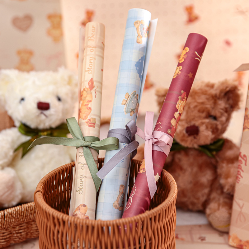 Mr. Paper lindo papel de regalo de oso simple embalaje de regalo de dibujos animados coreanos papel de regalo de decoración de regalo