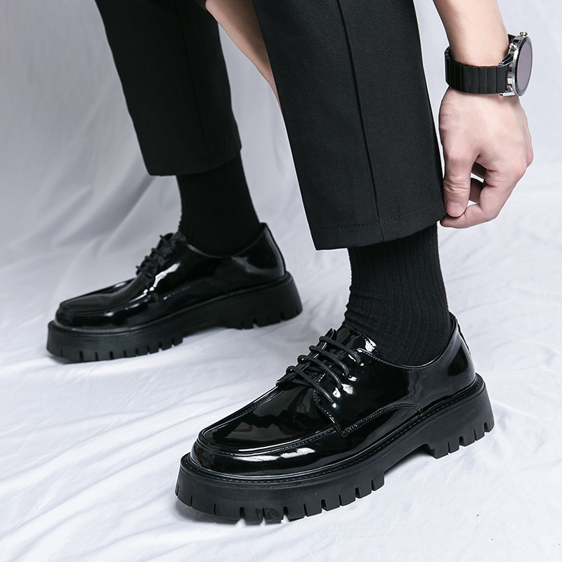 2024 Comercio exterior talla grande 47 zapatos de hombre suela gruesa zapatos de cuero de punta redonda de alto charol para hombre zapatos de vestir de negocios de moda brillante image 5