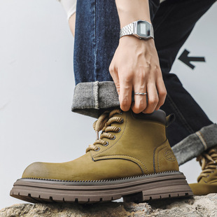 Rhubarb Boots Autumn Trendy Men's Shoes Martin Boots Retro Workwear Shoes High-top Desert British Style Platform Leather Shoes 1681-J
