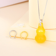 S925纯银吊坠扣 简约男女款diy配件夹扣  镶嵌玉石蜡琥翡翠银扣头