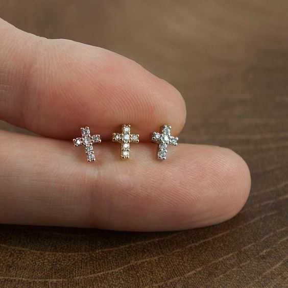 Daily Occasion 1 Pair 925 Sterling Silver Zircon 925 Sterling Silver Earrings Cross Ear Studs