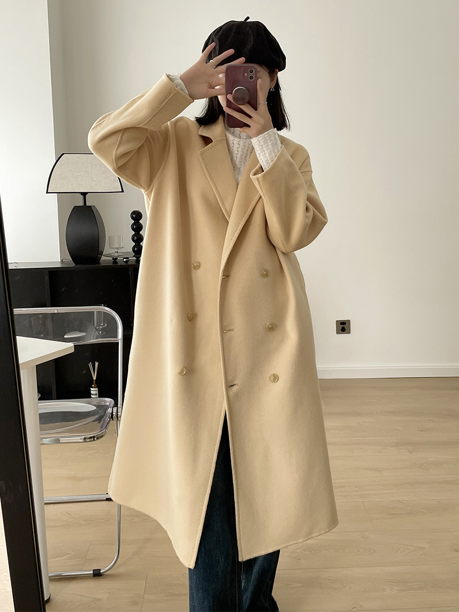 Li Zhiqi Double-Sided Cashmere Coat for Women, Winter Double-Breasted Mid-Length Woolen Coat 220761 Japanese and Korean Casual Style