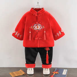 跨境童装冬季新款女童婴幼儿宝宝童套装年服唐装长袖套装两件套潮
