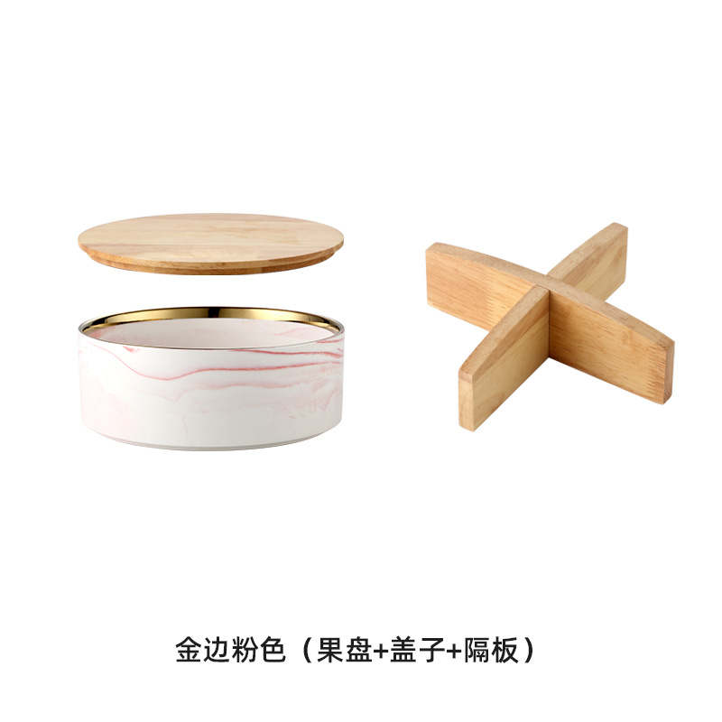 Caja de caramelo de roble de madera hogar sala de estar mesa de café plato de fruta seca de cerámica con tapa Internet Celebrity Snack plato de fruta