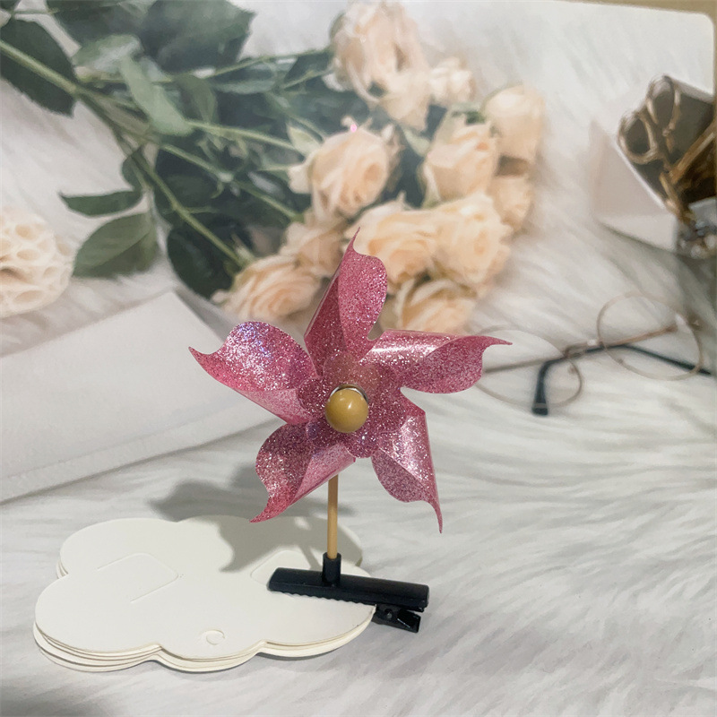 핑크 다섯 잎 풍차 머리핀