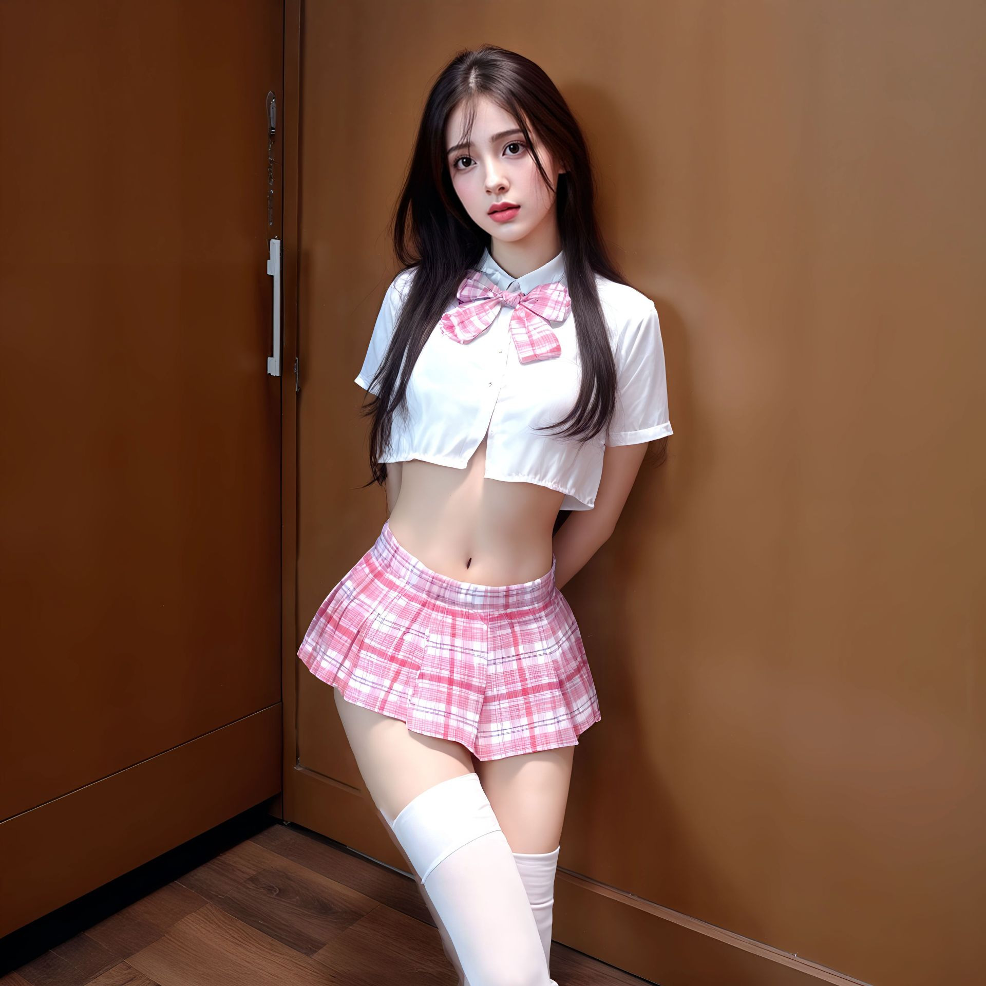 Qiaomier Pure and Sexy Campus Style Schoolgirl Ultra-Short Plaid Skirt with Tempting Back Slit and No Need to Take Off Sexy Pleated Skirt for Women