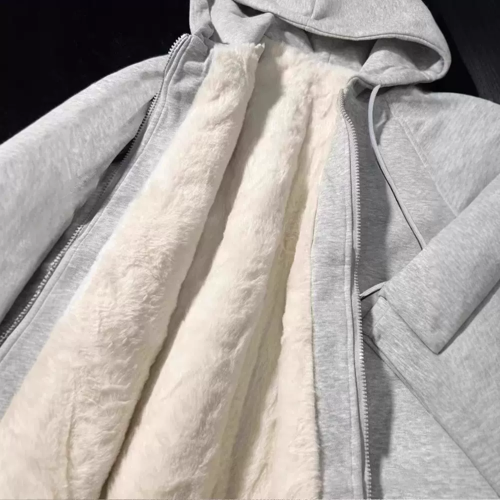 加绒加厚开衫卫衣女秋冬2025新款爆款宽松超厚羊羔绒外套时尚洋气