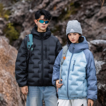 OOTD户外山系防风连帽轻薄羽绒服男女拼接防钻绒保暖加厚夹克外套