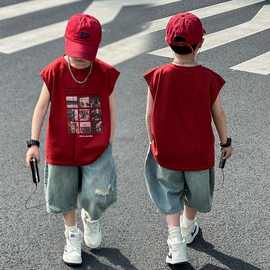 男童背心无袖套装夏装帅气2024新款中大童儿童运动两件套夏季外穿