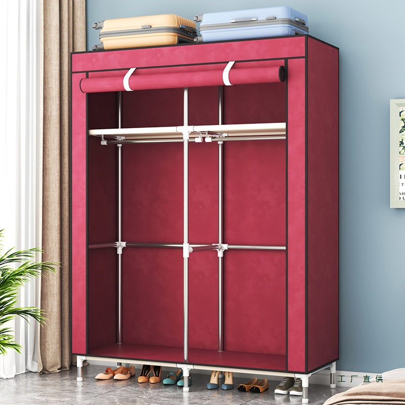 Simple Fabric Wardrobe for Rental Use, Single-Person Storage Closet, Home Bedroom Steel Pipe Thickened Dormitory Clothes Rack