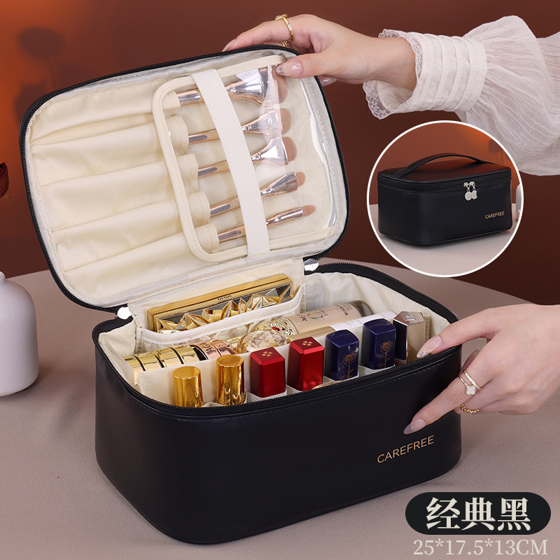 Bolsa de maquillaje de lujo ligera de gran capacidad con partición de alto valor cosmético pu bolsa de maquillaje de viaje bolsa de maquillaje portátil image 10