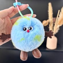 真毛獭兔毛钥匙扣地球挂件小栗子可爱玩偶毛绒礼物伴手礼高端挂饰
