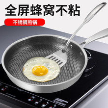 跨境不锈钢全面屏蜂窝煎锅家用煎鸡蛋牛排烙饼电磁炉不粘平底锅