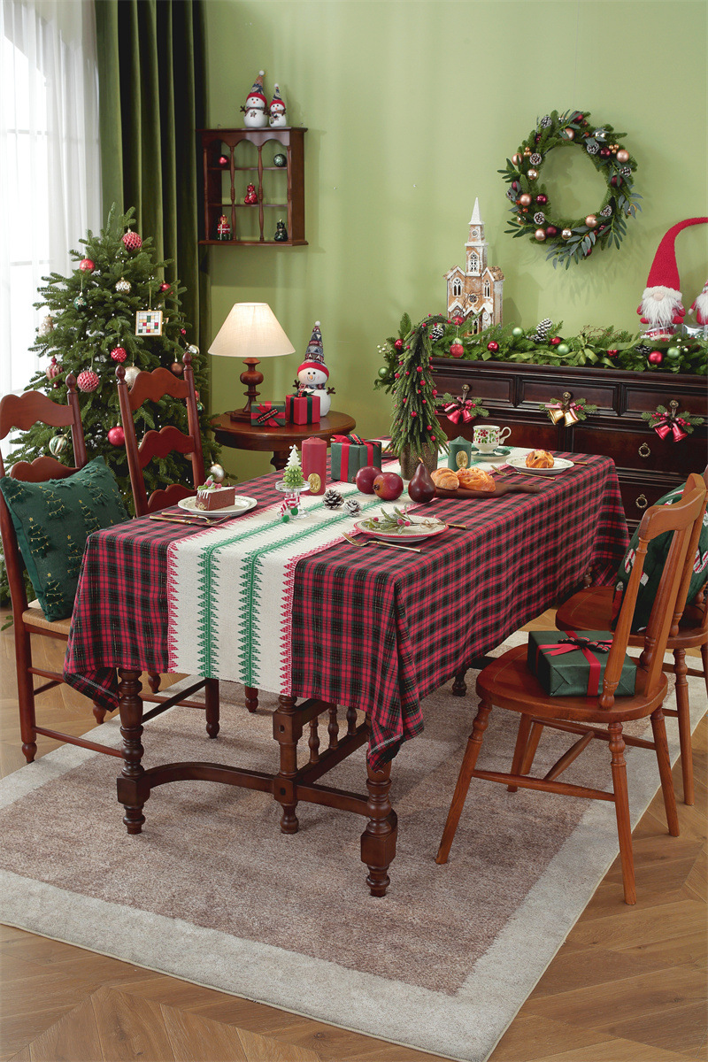 Runner a quadri patchwork per il commercio estero transfrontaliero, tovaglia da caffè con decorazioni natalizie, copritavolo da pranzo,_voghion.com
