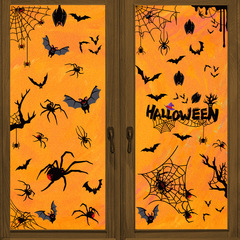 新しいハロウィーンショッピングモールウィンドウシーンレイアウトクリエイティブクモの巣ウィンドウステッカーハロウィン装飾コウモリ静電ステッカー
