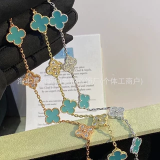新款限量色天河石间钻幸运草手链高品质轻奢手饰精工饰品厂家直销