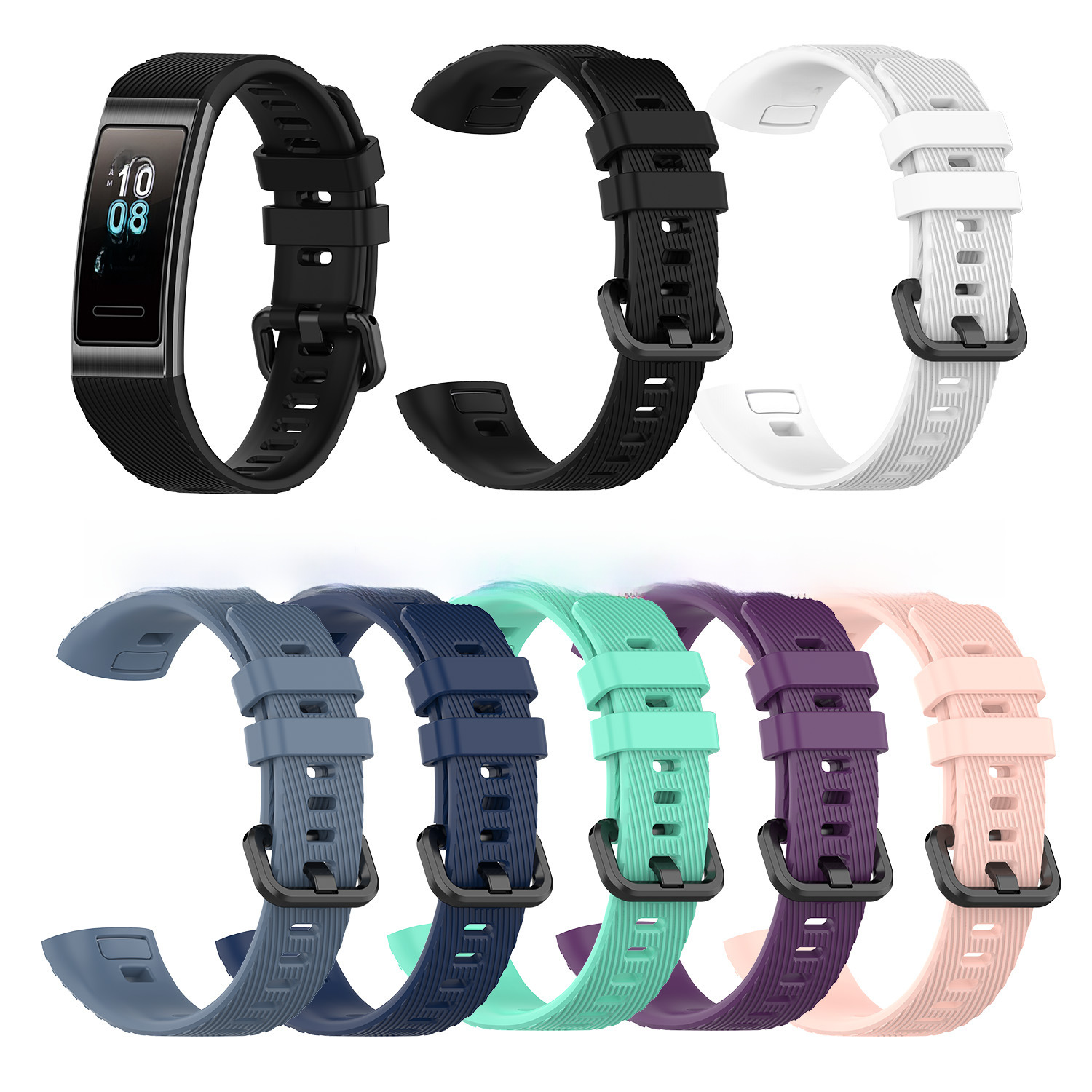 適用華為手環band 3/band4 pro硅膠錶帶TER-B09/TER-B29S金屬腕帶