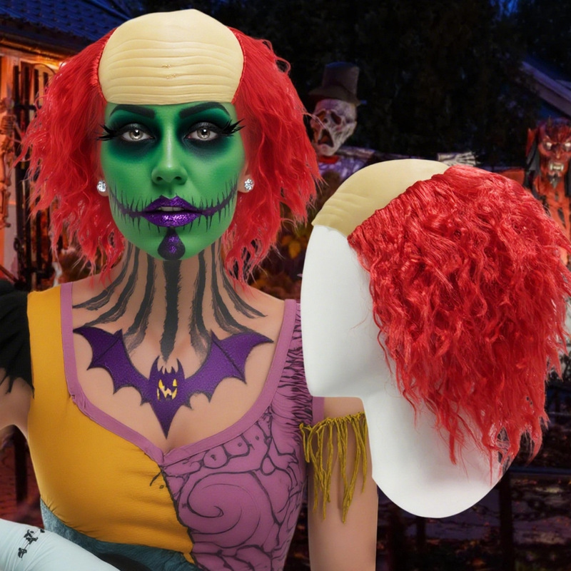 European and American Cartoon Alice in Wonderland Mad Hatter Anime Short Cosplay Red Curly Half-Head Clown Festival Wig European and American Cartoon Alice in Wonderland Mad Hatter Anime Short Cosplay Red Curly Half-Head Clown Festival Wig