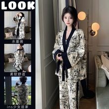 新中式2026新款睡衣女春秋款ins国风高颜值三件套墨水油画可外穿