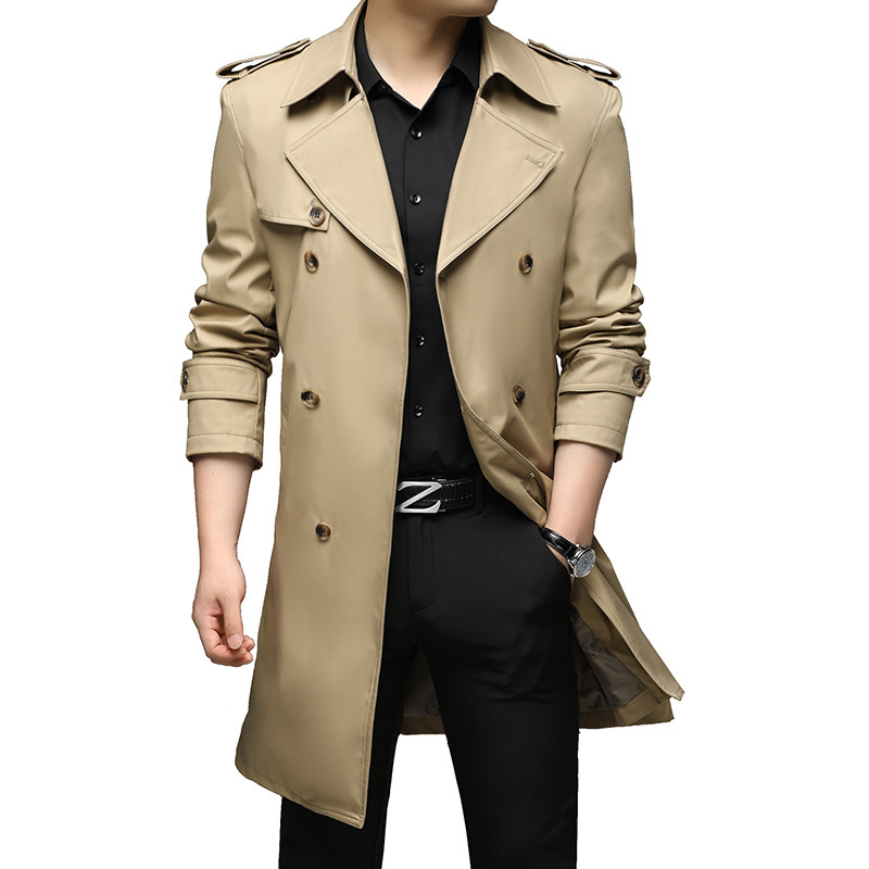 Primavera y otoño de negocios de doble botón abrigo de hombre nuevo estilo coreano suelto moda casual hombre británico chaqueta media larga image 12