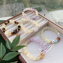 天然柠檬黄水晶10m手链手串珠紫水晶小熊虎眼九尾狐狸白水晶直播