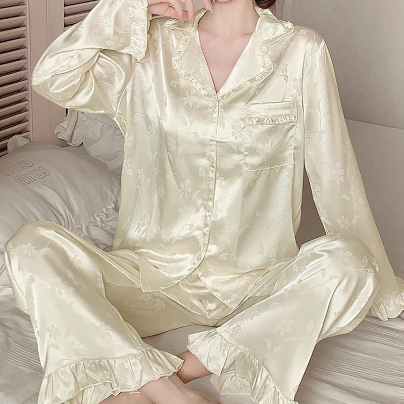 高颜值轻奢ins气质冰丝睡衣女春秋薄款长袖长裤家居服两件套批发|undefined