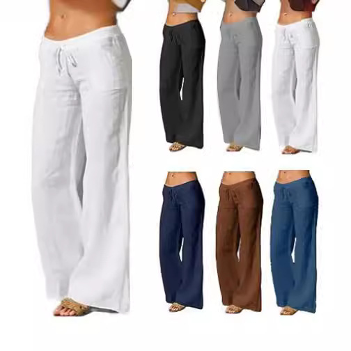 跨境货源欧美 女装 亚马逊女式休闲宽松棉麻长裤喇叭瑜伽裤女装