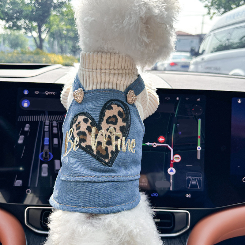 スポットクロスボーダー人気ペット子犬猫服ソース工場直販春秋ヒョウ柄ラブデニムスカート|undefined