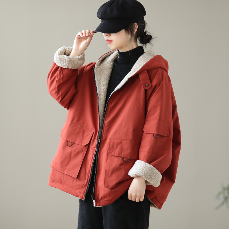 Clearance Sale of Women's Outerwear: Hooded Warm Jackets, Winter Cotton Coats, Plus Size Thickened Lamb Wool Cotton Jackets
