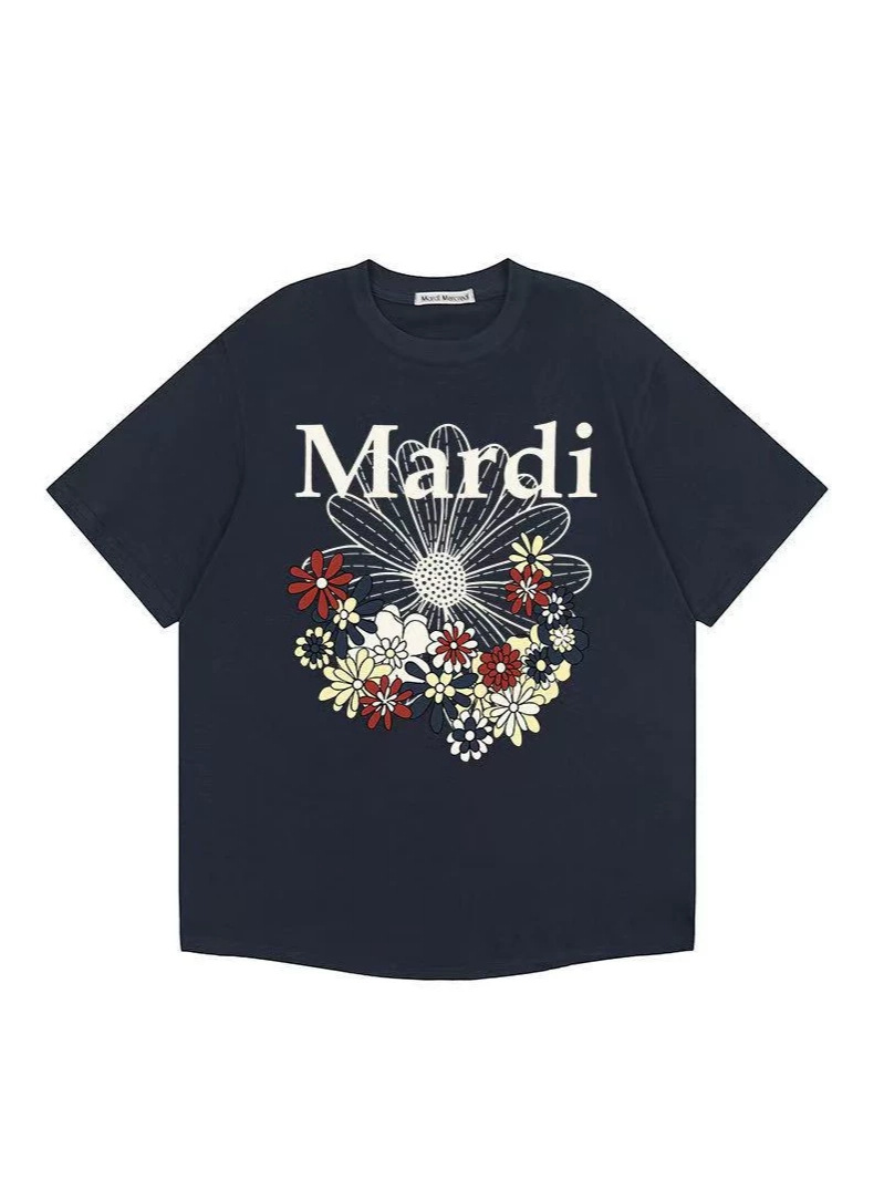 Factory In-Stock Direct Shipment Mardi Short-Sleeve Korean-Style Floral Daisy Print Round-Neck T-Shirt with Lettering