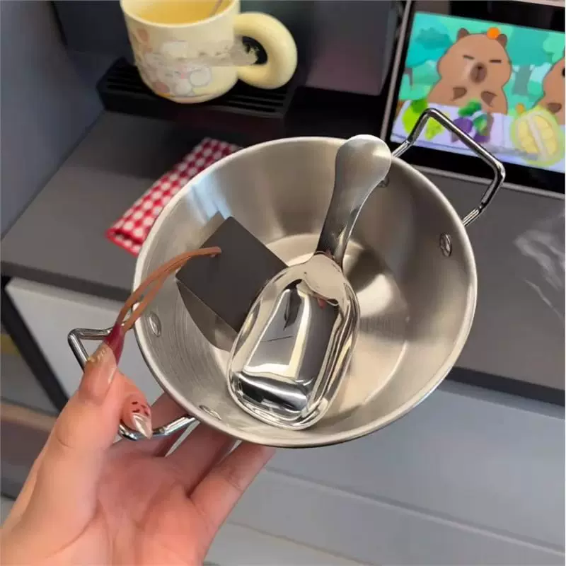 食品级不锈钢双耳碗韩式米酒碗料理碗超萌可爱双耳碗+卡沙巴拉勺