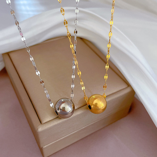 [Whole body titanium steel] Lucky bead furnace inner gold cold necklace for women ins internet celebrity clavicle chain with accessories 
