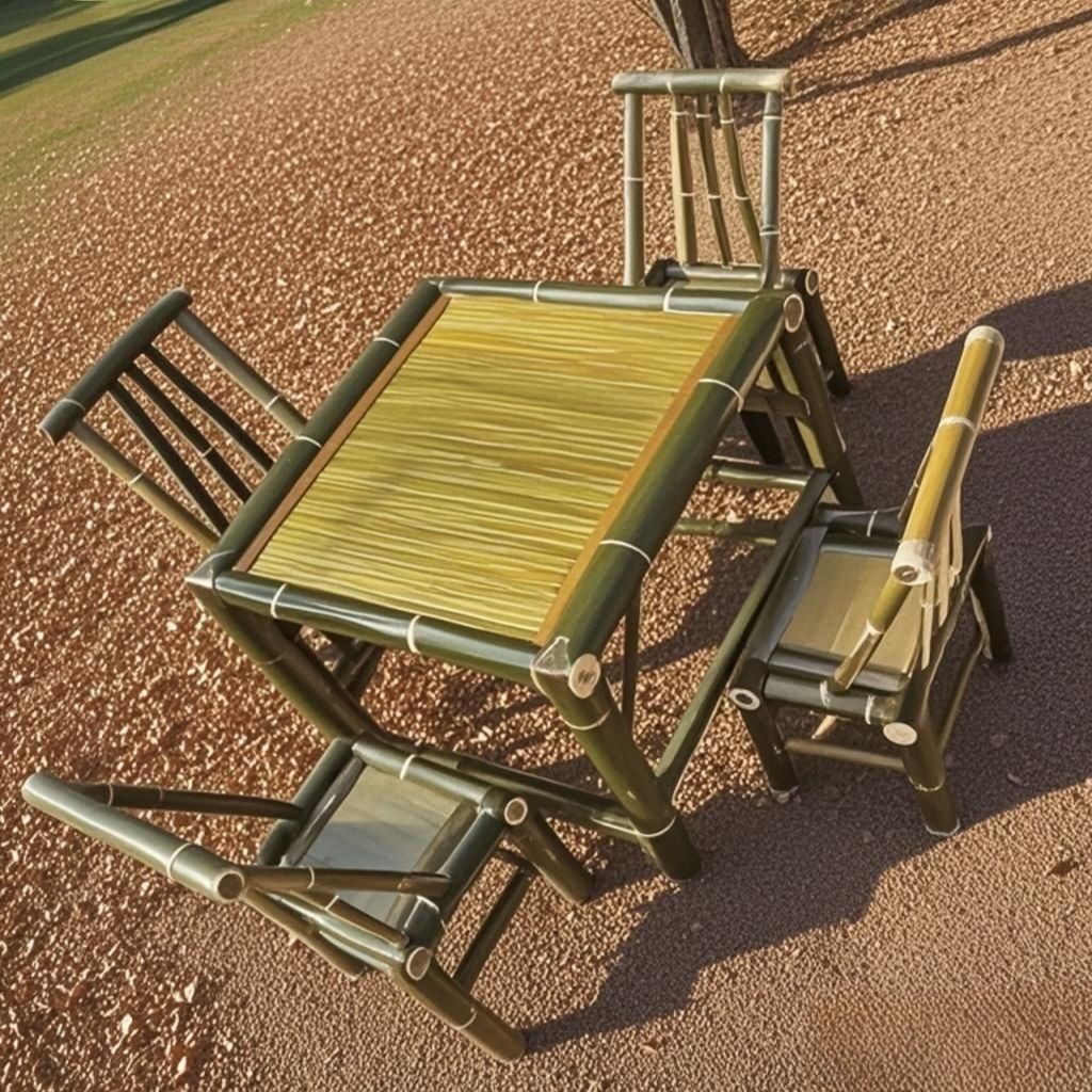 Purely Handmade Bamboo Table Tea Table Carbonized Table Coffee Table Office Home Courtyard Hot Pot Table Retro Bamboo Table and Chair Set