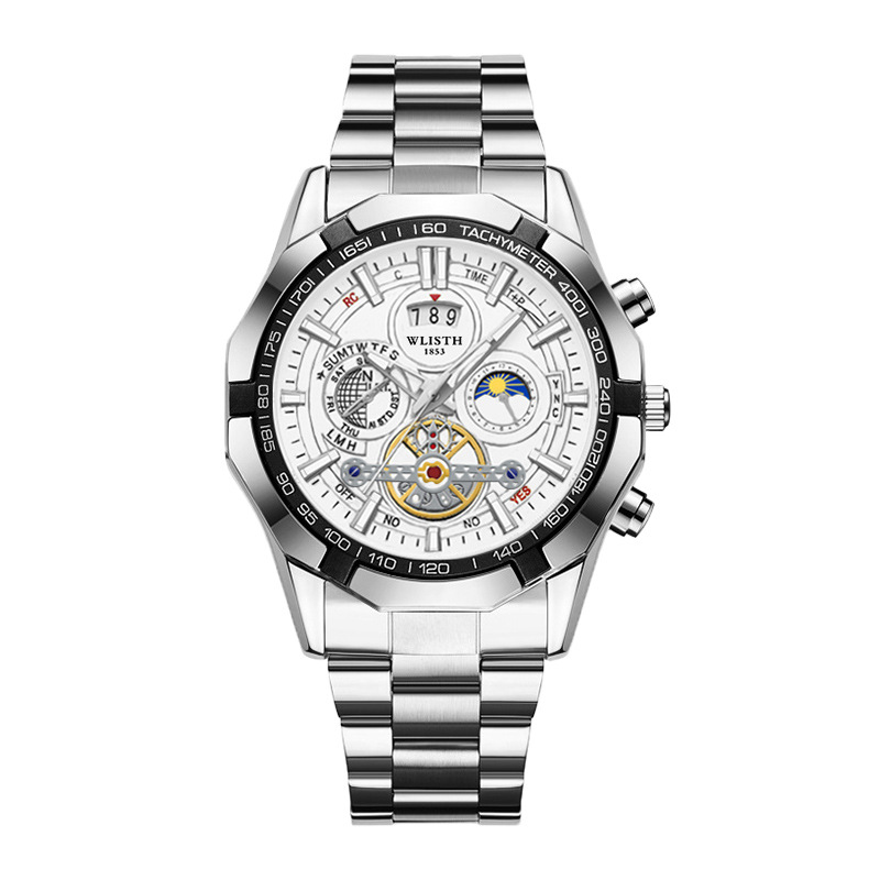 WLISTH Reloj para hombre de la marca suiza Reloj de cuarzo impermeable luminoso con esfera grande Reloj para hombre con calendario de banda de acero Reloj de comercio exterior
