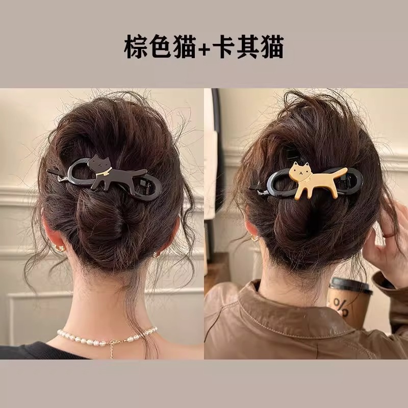 かわいい漫画の猫ツイストクリップ女性用大型ヘアクリップ2025新しいハイエンドの後頭部ヘアクリップ|undefined