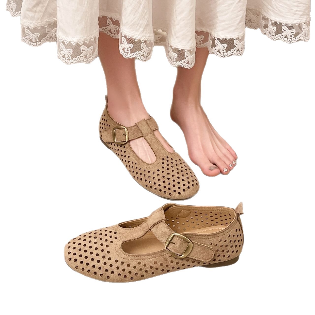 French-style Mary Jane For Women, 2026 Summer Collection, Round Toe, Shallow Cut, Hollowed-out, Breathable, Comfortable,_vogvips.com