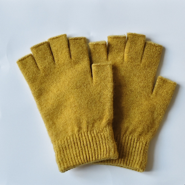 100% Pure Wool Half-Finger Gloves for Women, Autumn and Winter New Style, Fingerless Men's Gloves, Student Knitted Warm Gloves