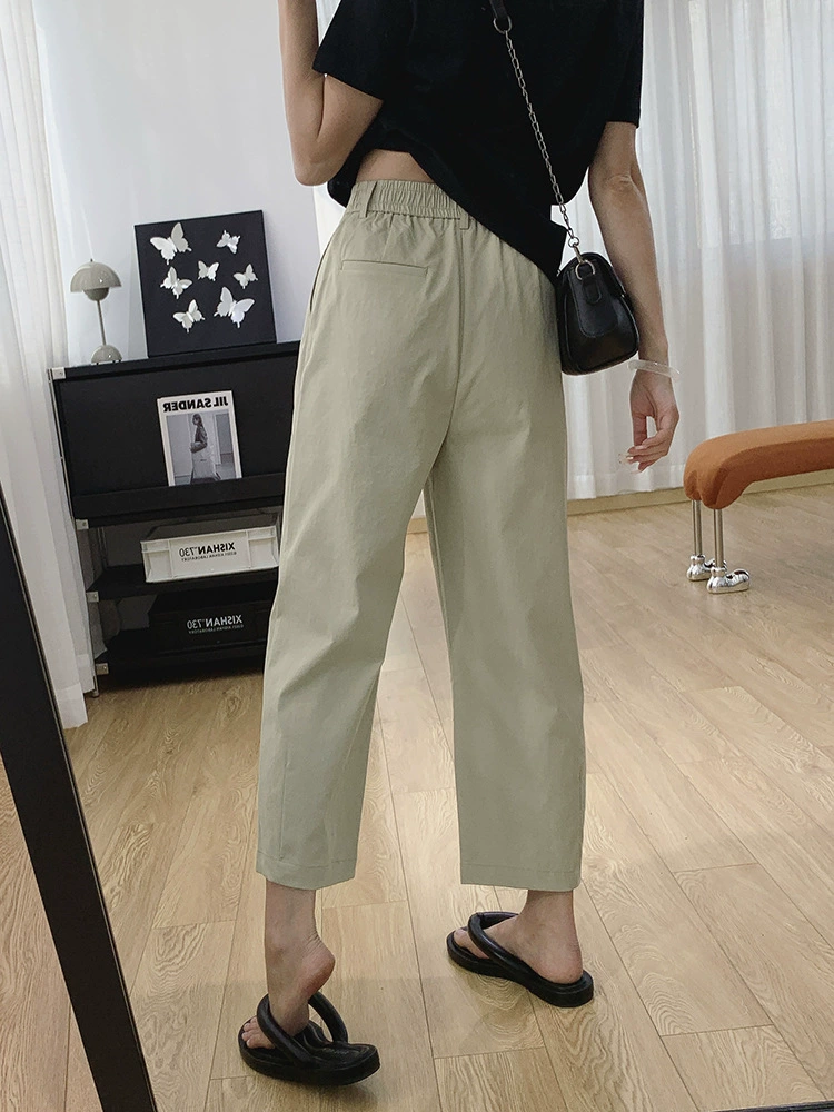 Летние тонкие женские быстросохнущие брюки, легкие летние брюки с эластичной резинкой на талии, свободные повседневные укороченные брюки прямого кроя для женщин.