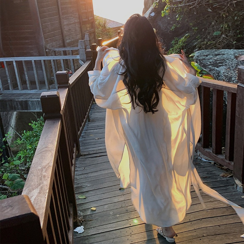 Beach Vacation Sanya Travel Outfit Long Sun-Protective Cardigan Jacket Shirt Long-Sleeve Shirt Thin Cape Women Summer