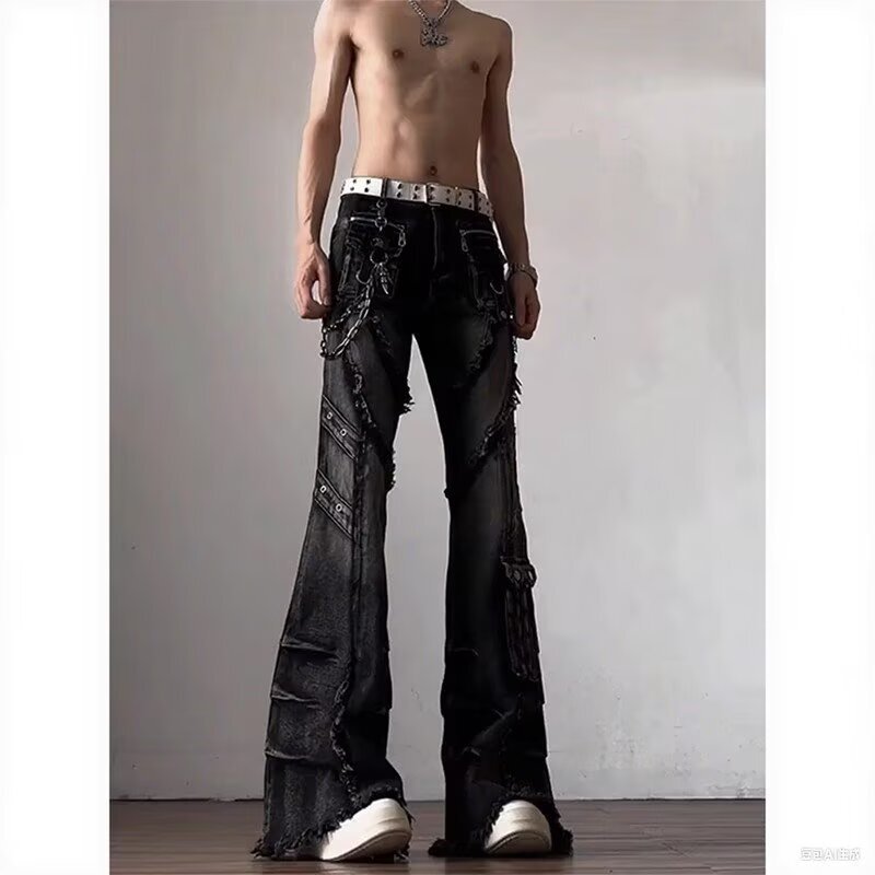 [Exclusively for Cross-Border Export] American Vibe Multi-Flap Pocket Pants Jeans, Slim Fit, Micro-Flared Pants, Same Style for Men and Women