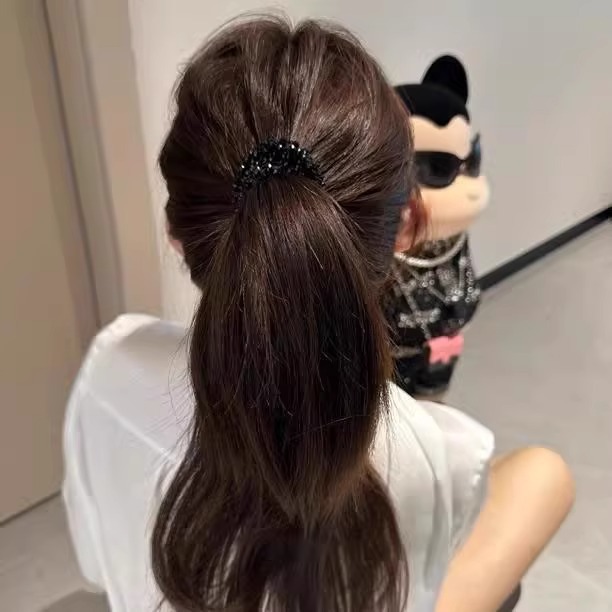 Crystal exquisito con cuentas anillo de cabello de mujer banda de goma de cabello brazalete de cabello de doble uso joyería de cabello de diamante joyería de cabello de cabello