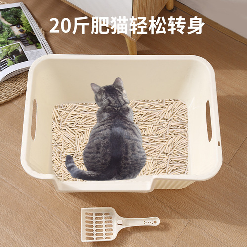 Larger-than-life oversized semi-enclosed anti-splatter giant cat litter box with high capacity, a must-have pet product for cats.